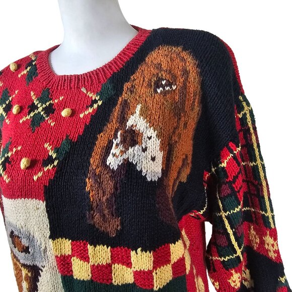 Vtg 1990 Eagles Eye Tartan Plaid Sweater Sz M Hound Dog Pipe Ugly Christmas - Picture 10 of 12